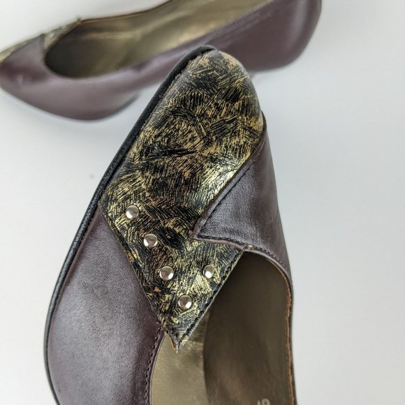 Planika Vintage Leather Retro Brown and Gold High Heel shoes - Picture 4 of 14